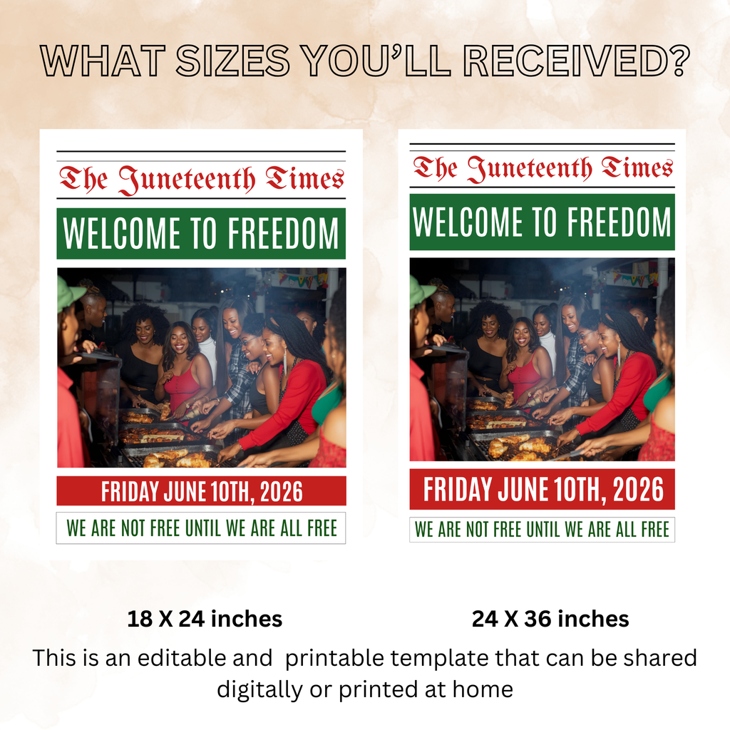 Newspaper Juneteenth Welcome Sign Template with Photo, Black Freedom Day BBQ Cookout Celebration, June 19th Party Sign Printable Template