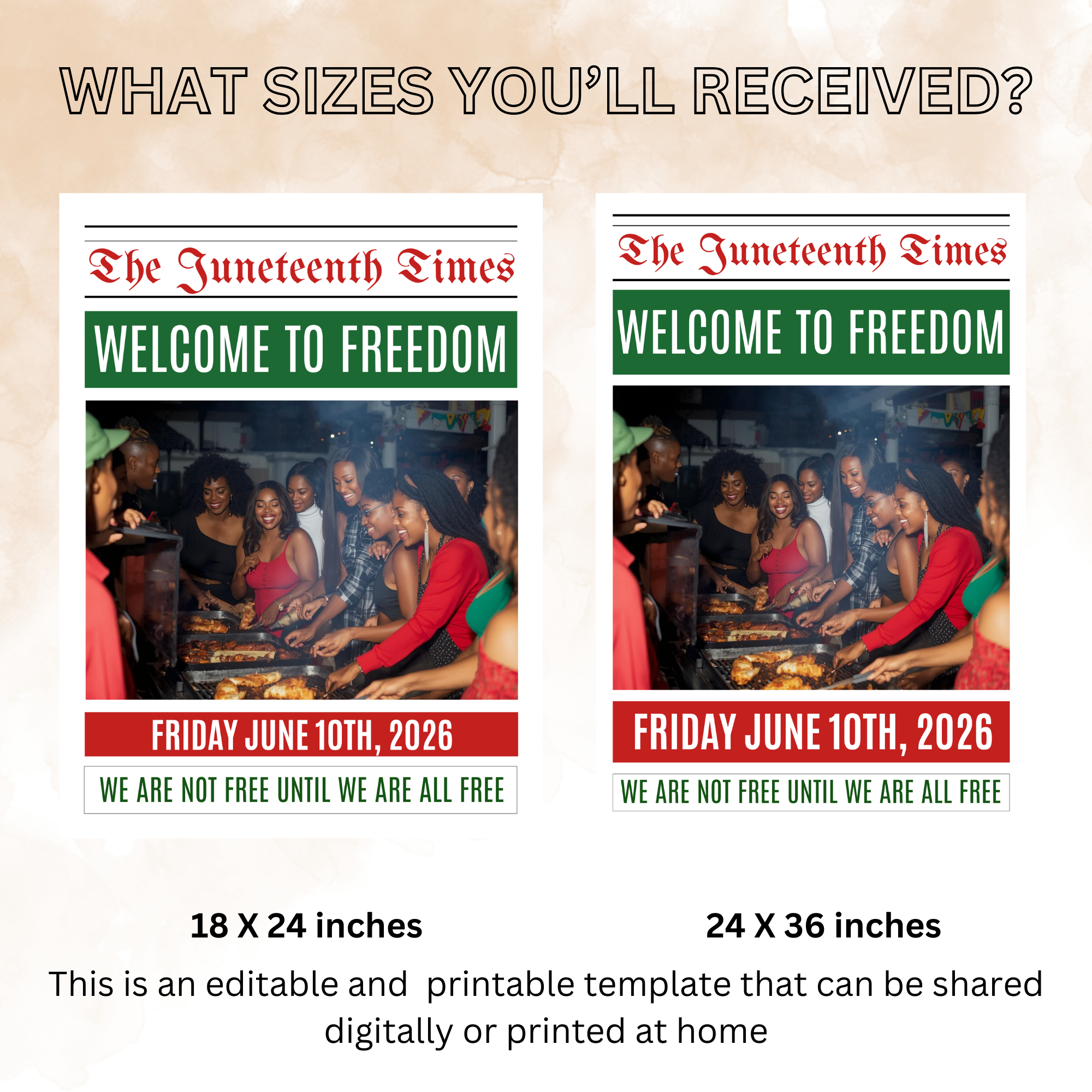 Newspaper Juneteenth Welcome Sign Template with Photo, Black Freedom Day BBQ Cookout Celebration, June 19th Party Sign Printable Template