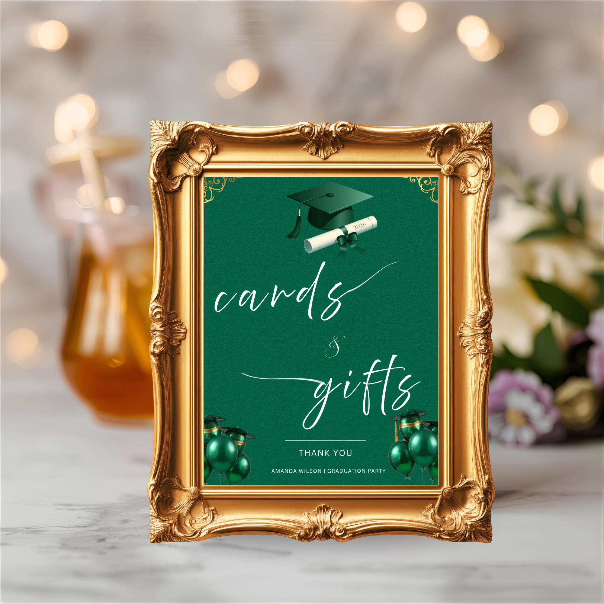 Green Gold Graduation Party Table Signs Bundle, Senior Grad Favor sign, Dessert Sign, College Fund Sign, Graduates Decor Printable Template