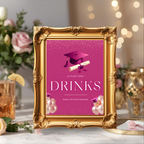 Pink Graduation Party Table Signs Bundle, Senior Grad Favor sign, Dessert Sign, Food and Drinks Sign, Woman Graduates Printable Template