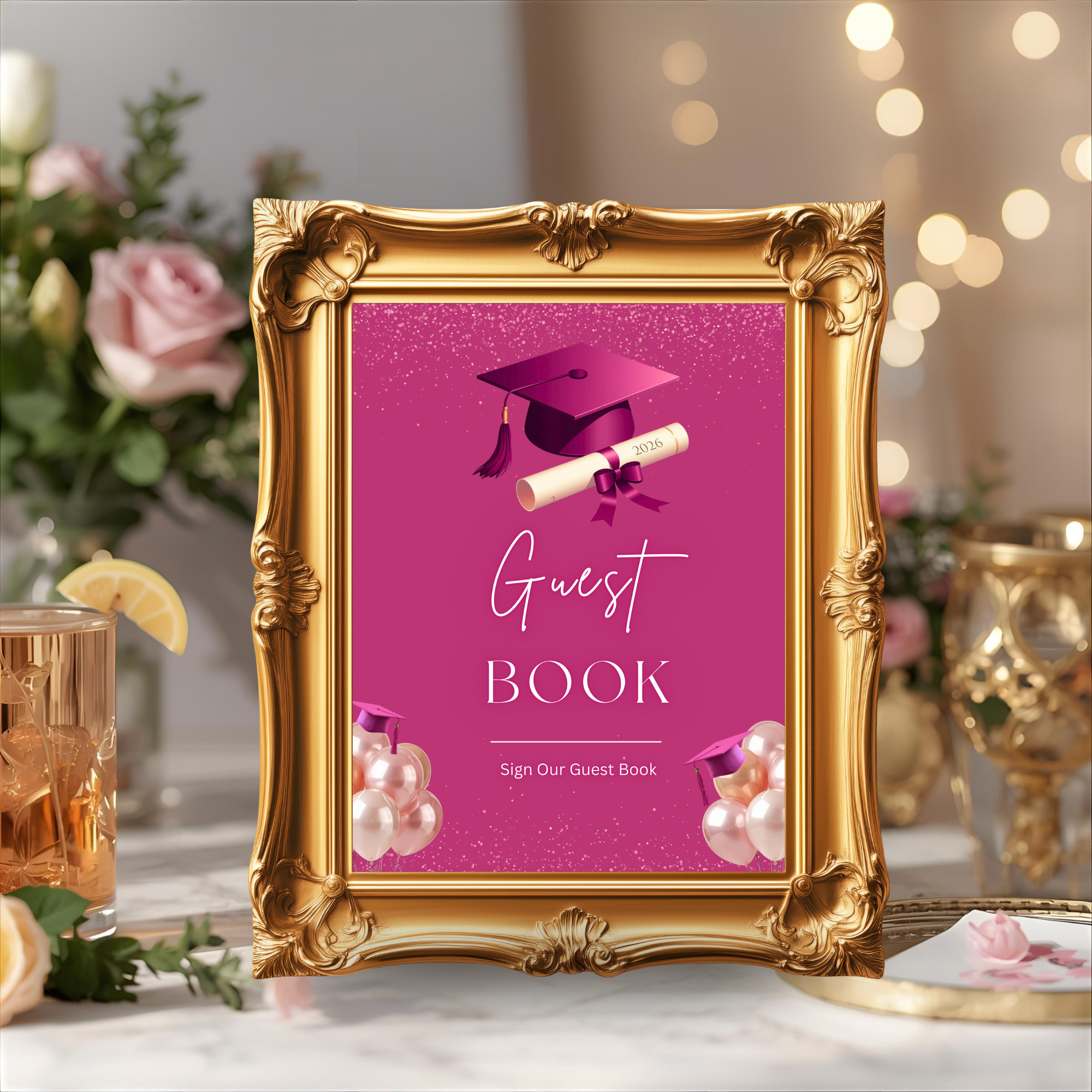 Pink Graduation Party Table Signs Bundle, Senior Grad Favor sign, Dessert Sign, Food and Drinks Sign, Woman Graduates Printable Template