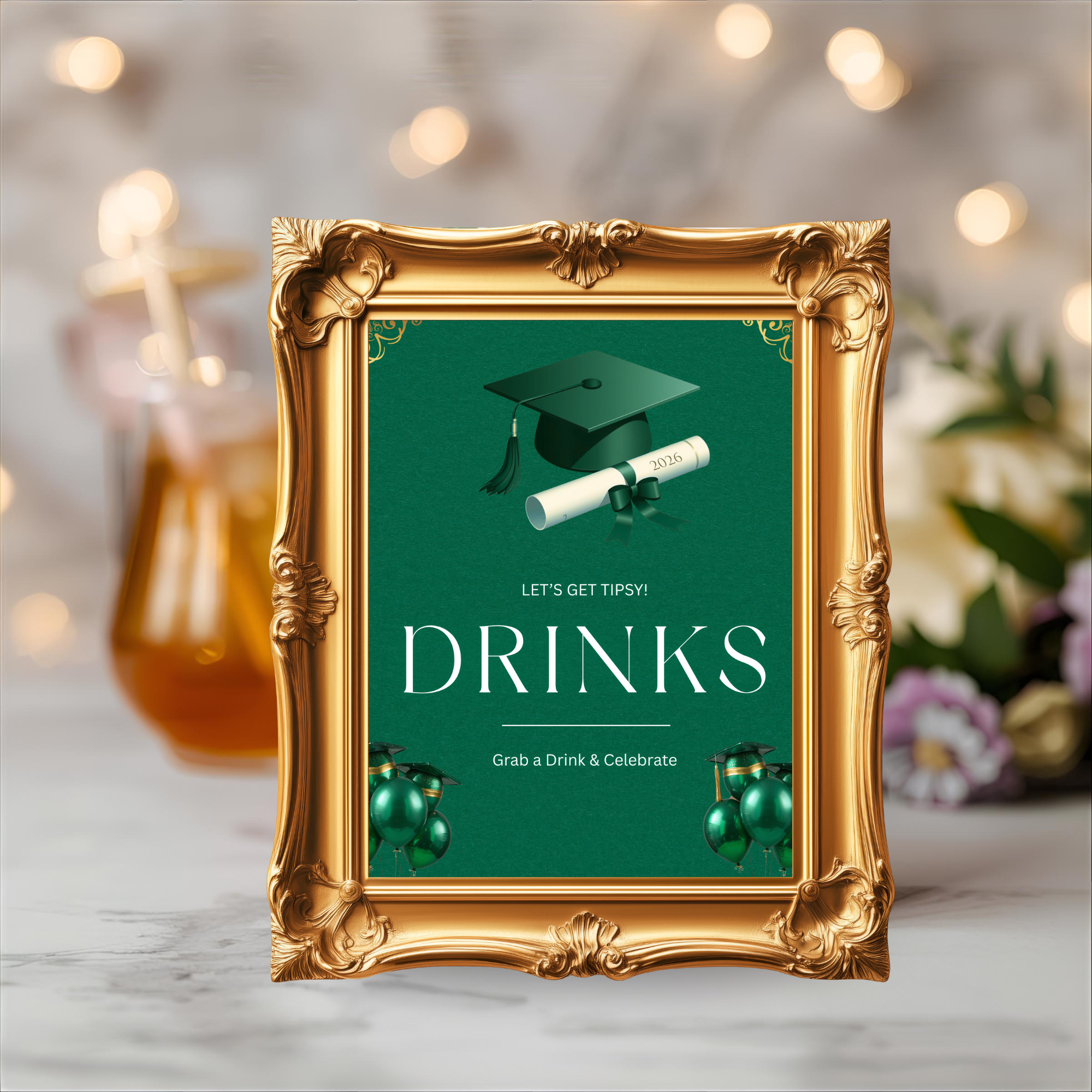 Green Gold Graduation Party Table Signs Bundle, Senior Grad Favor sign, Dessert Sign, College Fund Sign, Graduates Decor Printable Template
