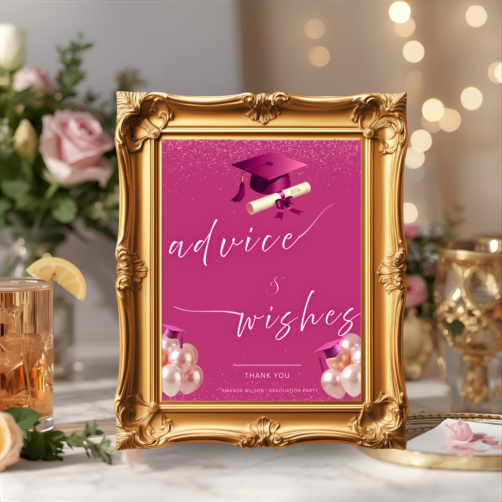 Pink Graduation Party Table Signs Bundle, Senior Grad Favor sign, Dessert Sign, Food and Drinks Sign, Woman Graduates Printable Template