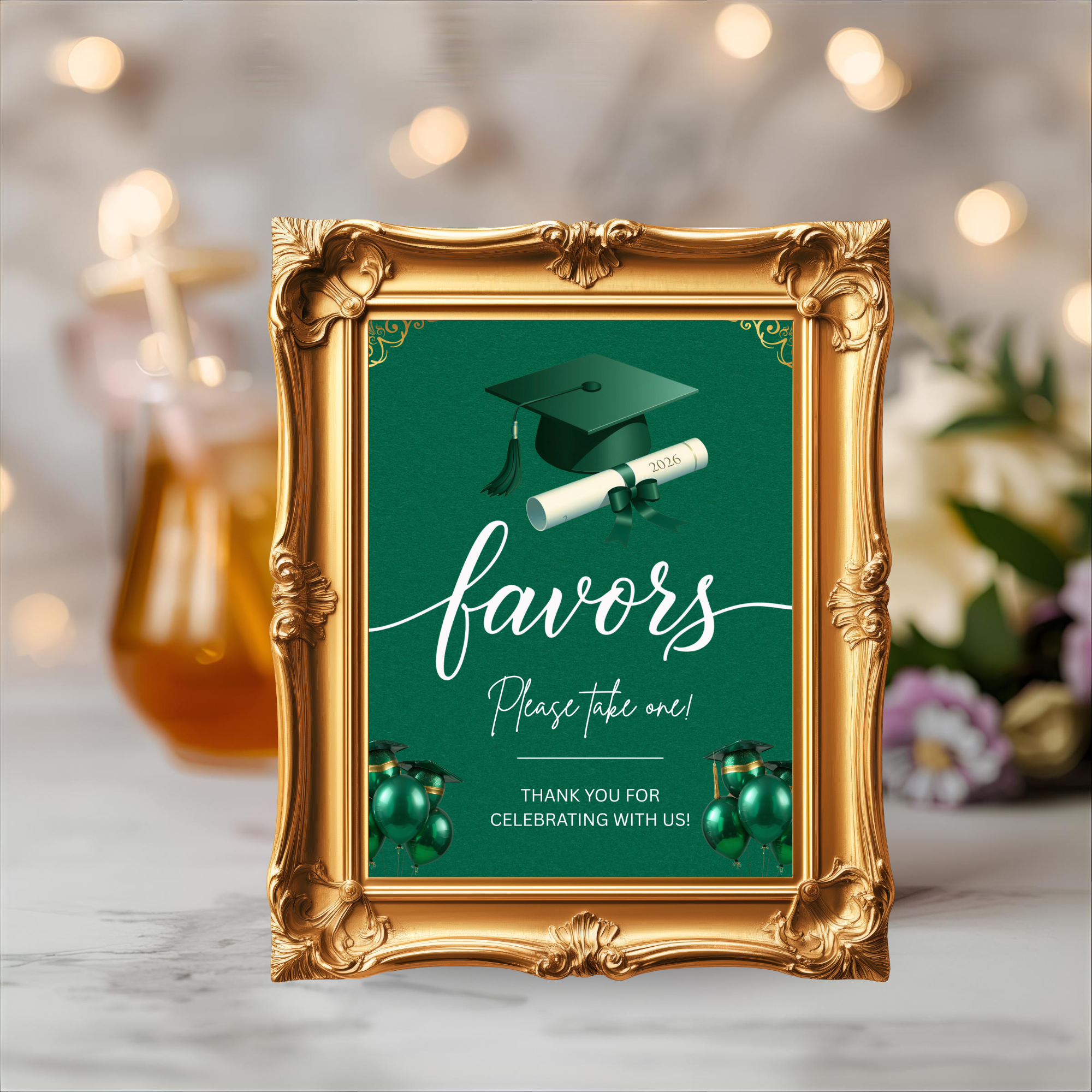 Green Gold Graduation Party Table Signs Bundle, Senior Grad Favor sign, Dessert Sign, College Fund Sign, Graduates Decor Printable Template