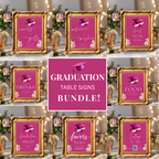 Pink Graduation Party Table Signs Bundle, Senior Grad Favor sign, Dessert Sign, Food and Drinks Sign, Woman Graduates Printable Template