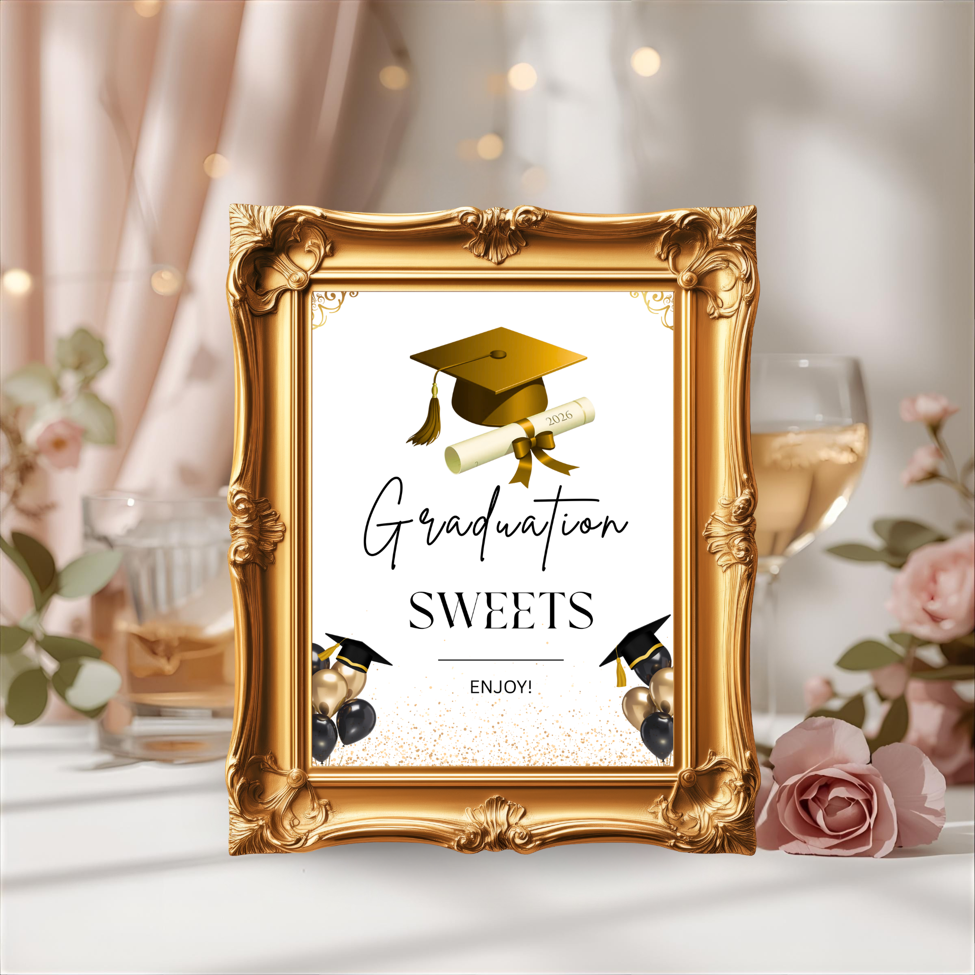 White Gold Graduation Party Table Signs Bundle, Senior Grad Favor sign, Dessert Sign Food and Drinks Sign Graduates Decor Printable Template