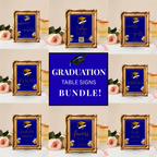 Blue Gold Graduation Party Table Signs Bundle, Senior Grad Favor sign, Dessert Sign, Food Cocktails Sign, Graduates Decor Printable Template