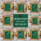 Green Gold Graduation Party Table Signs Bundle, Senior Grad Favor sign, Dessert Sign, College Fund Sign, Graduates Decor Printable Template