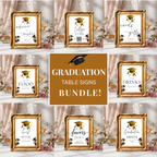 White Gold Graduation Party Table Signs Bundle, Senior Grad Favor sign, Dessert Sign Food and Drinks Sign Graduates Decor Printable Template
