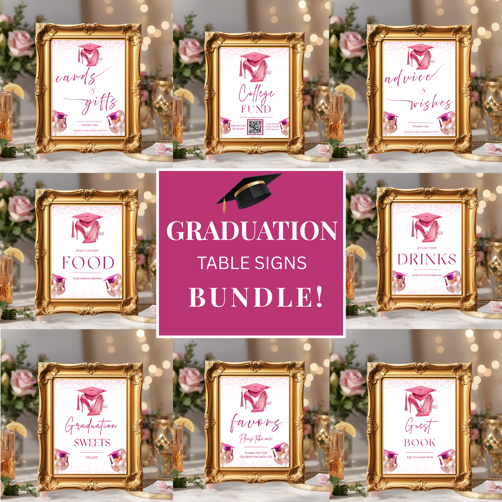 Graduation Party Table Signs Bundle, Senior Grad Favor sign, Dessert Sign, Food and Drinks Sign, Woman Graduates Decor Printable Template
