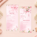 Baby Shower Menu and Program Template, Pink Wildflower Bow Coquette Theme, Baby Girl Shower Itinerary Card Editable Canva Printable Template