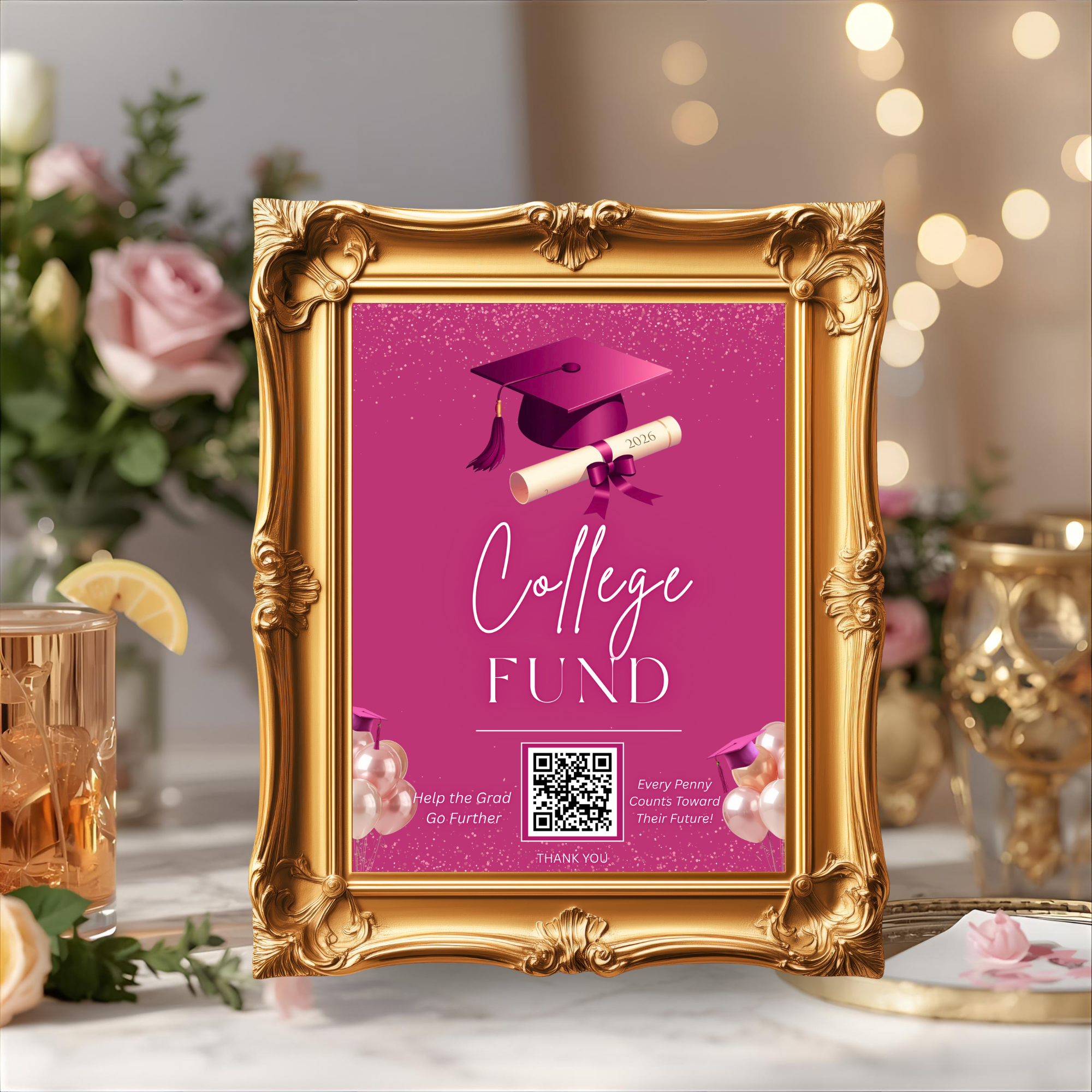 Pink Graduation Party Table Signs Bundle, Senior Grad Favor sign, Dessert Sign, Food and Drinks Sign, Woman Graduates Printable Template