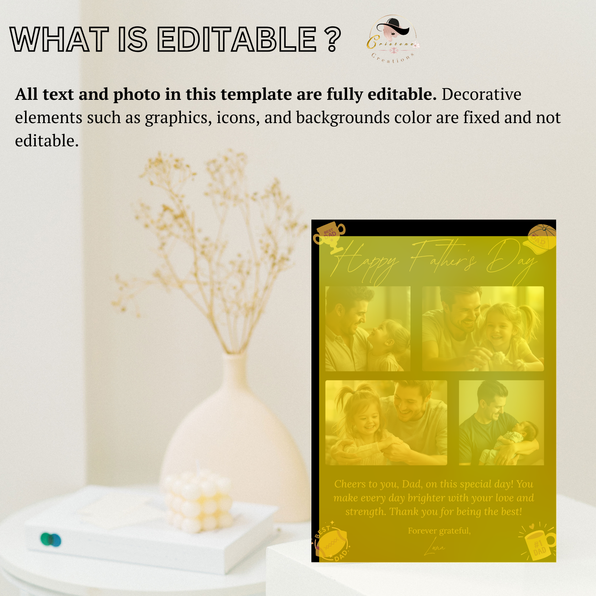 Father’s Day Photo Card Template, Editable DAD Greeting Card, Letter To Dad, Father Appreciation Card, Printable Digital Download