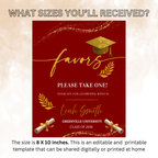 Graduation Favor Sign Template, Red Gold Grad Table Sign, Class of 2026 Party Favors Sign, High School Party Sign, Digital Printable Canva
