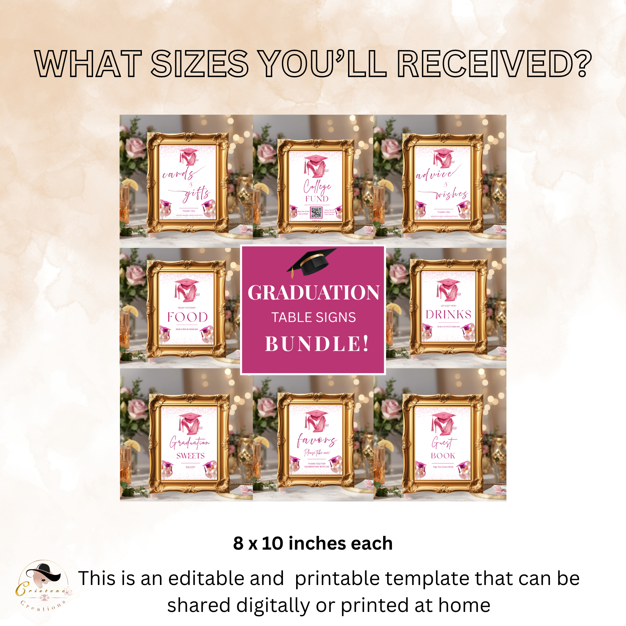 Graduation Party Table Signs Bundle, Senior Grad Favor sign, Dessert Sign, Food and Drinks Sign, Woman Graduates Decor Printable Template
