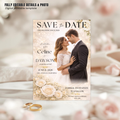 Wedding Save the Date Invitation, White Gold Floral Save Date Party with photo invite, Editable Canva Printable Digital Template