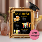Graduation Bar Menu Template, Editable Drink Menu, Class of 2026 Cocktail Menu, Custom Grad Party Menu, Canva Printable