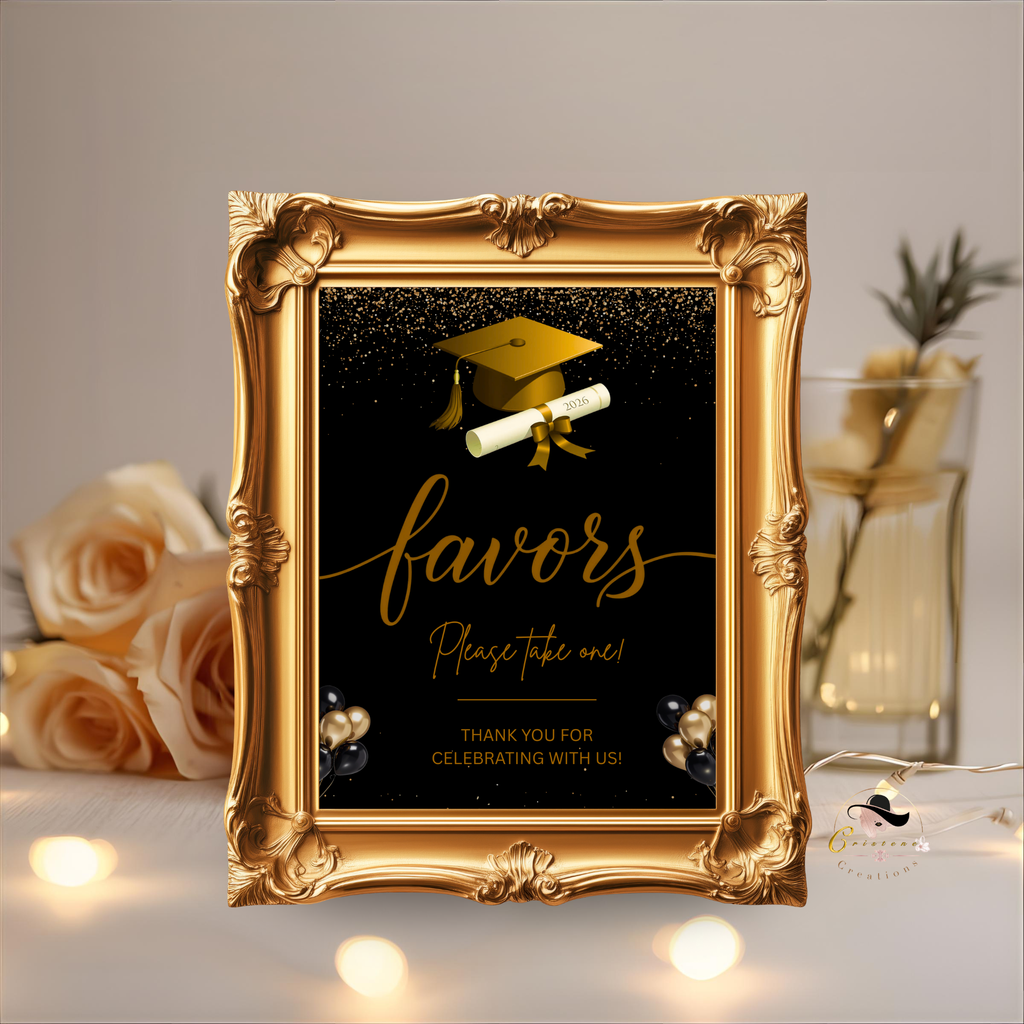 Black Gold Graduation Party Table Signs Bundle, Senior Grad Favor sign, Dessert Sign, Food and Drinks Sign, Graduates Printable Template