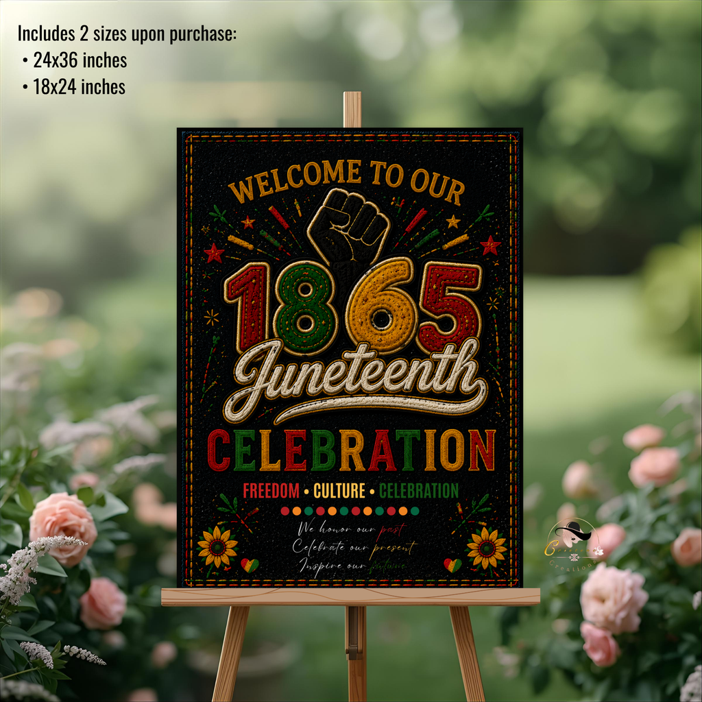 Juneteenth Welcome Party Sign, June 19th Emancipation Day Black Freedom Celebration Sign, 1865 Poster Board Sign, Printable Canva Template