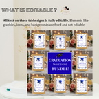Blue Coquette Graduation Table Signs Bundle, Senior Grad Favor sign, College Fund Sign, Food Sign, Graduates Party Decor Printable Template