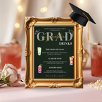 Green Graduation Drink Sign Menu, Signature Drinks Bar Menu, Senior Grad Party Soda Bar Menu Card for Him and Her, Printable Template