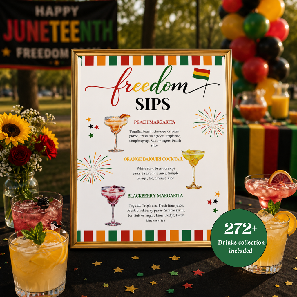 Juneteenth Drink Menu Sign, Emancipation Day Signature Cocktails Bar Menu, June 19th Party Cocktails Sign, Printable Canva Template
