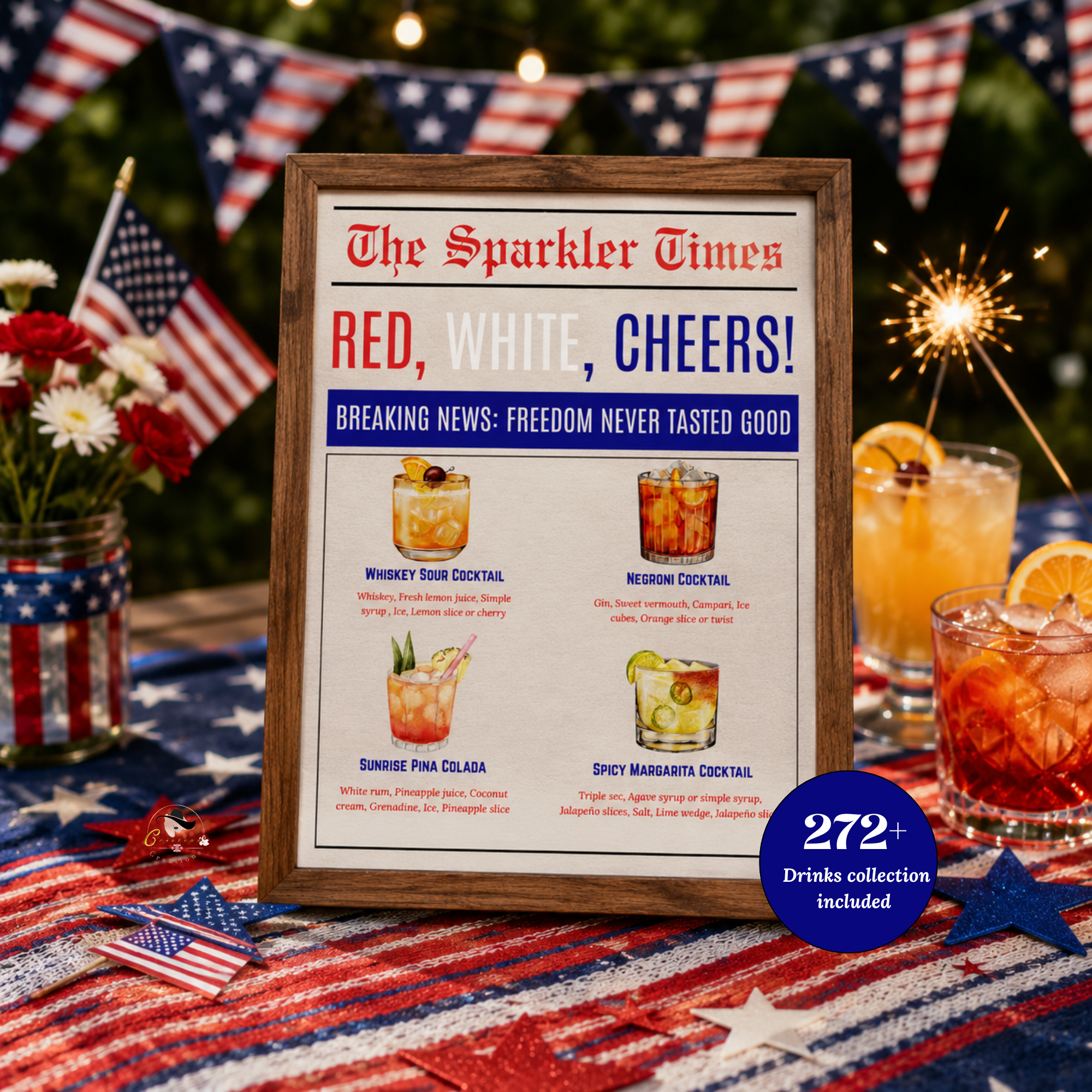 4th of July Drink Menu Sign, Patriotic Signature Drinks Bar Menu, Red White Blue Party, Fourth of July Cocktails Menu, Printable Template