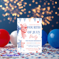 Bow 4th of July Invitation, Fourth of July BBQ invite, USA Independence day, Patriotic Invite, Red White Blue, Digital Printable template
