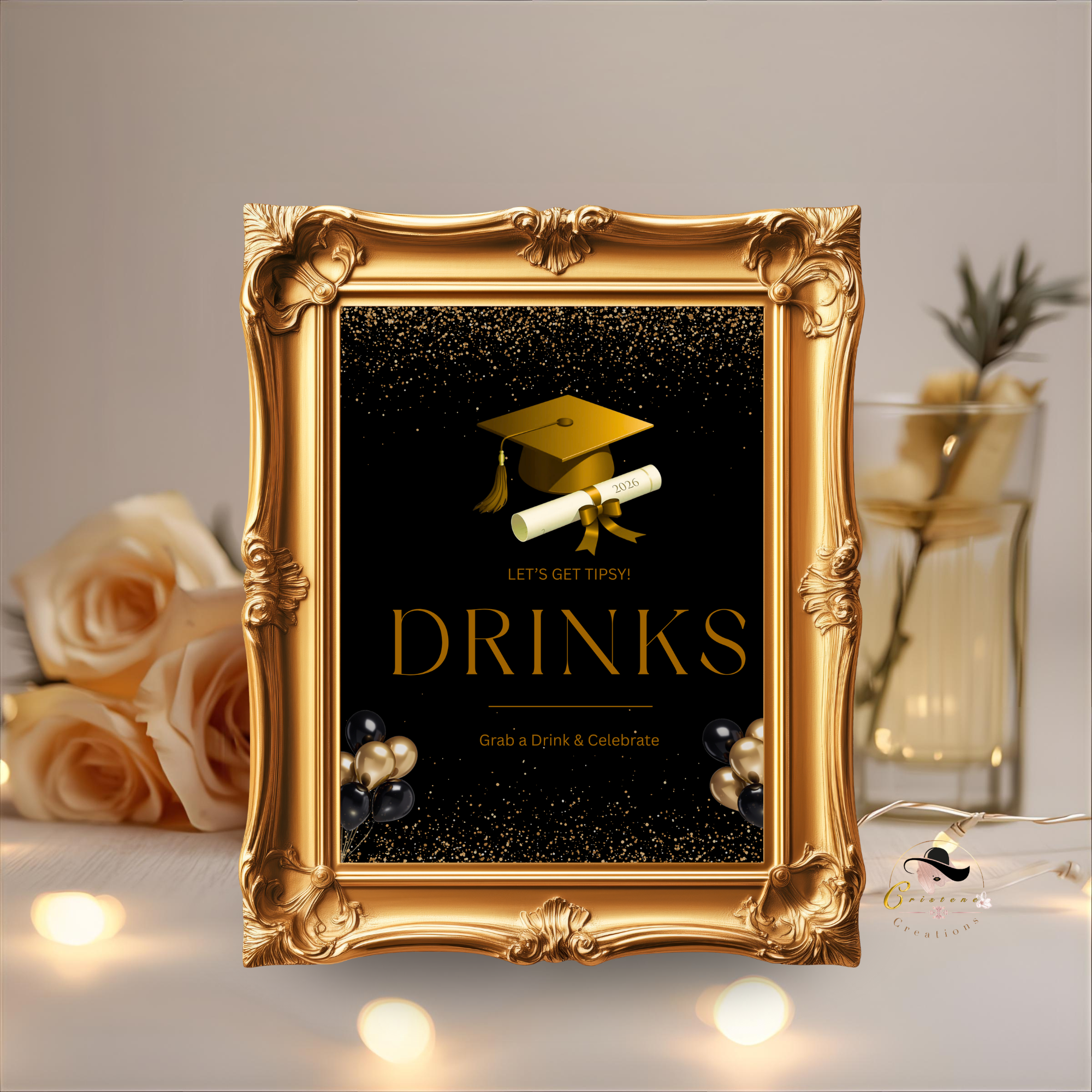 Black Gold Graduation Party Table Signs Bundle, Senior Grad Favor sign, Dessert Sign, Food and Drinks Sign, Graduates Printable Template