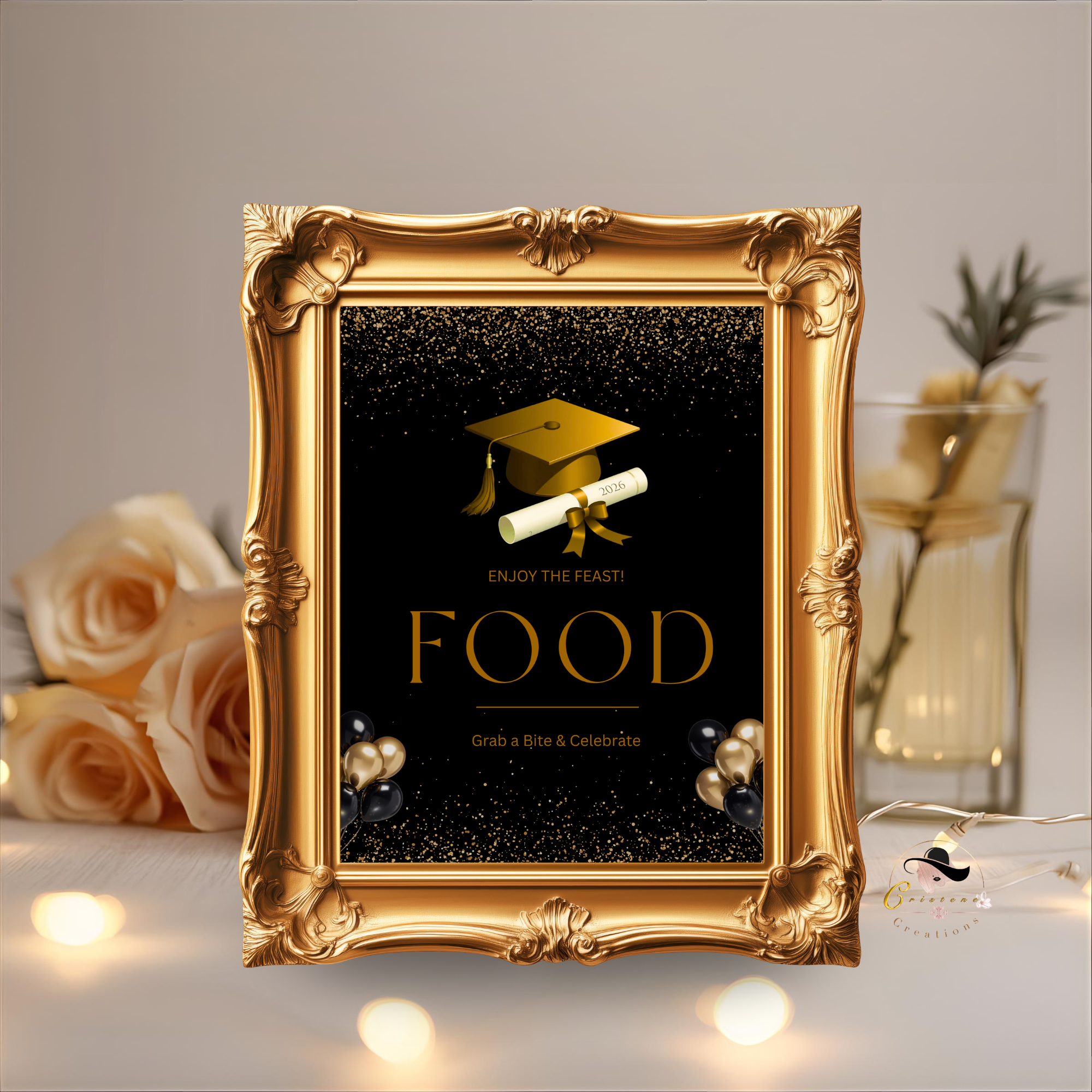 Black Gold Graduation Party Table Signs Bundle, Senior Grad Favor sign, Dessert Sign, Food and Drinks Sign, Graduates Printable Template