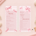Baby Shower Menu and Program Template, Pink Bow Coquette Baby Girl Shower Itinerary Card, Baby Party Menu, Editable Canva Printable