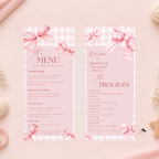 Baby Shower Menu and Program Template, Pink Bow Coquette Baby Girl Shower Itinerary Card, Baby Party Menu, Editable Canva Printable