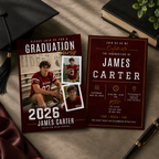 Red Graduation Invitation with Photo for Him, Sporty Boy Grad Announcement Invite, Class of 2026 Senior Grad Party, Printable Template
