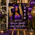 Purple Graduation Welcome Sign with Photo, Class of 2026 Senior Grad Party Sign for Him and Her, High School College Editable Canva Template