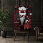 Red Fathers Day Welcome Sign with Photo, Gentleman Tuxedo Poster Sign, Male Birthday Sign, Retirement Party Sign, Printable Canva Template