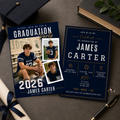 Blue Graduation Announcement Invitation with Photo for Him, Class of 2026 High School College Grad Party Invite, Printable Template