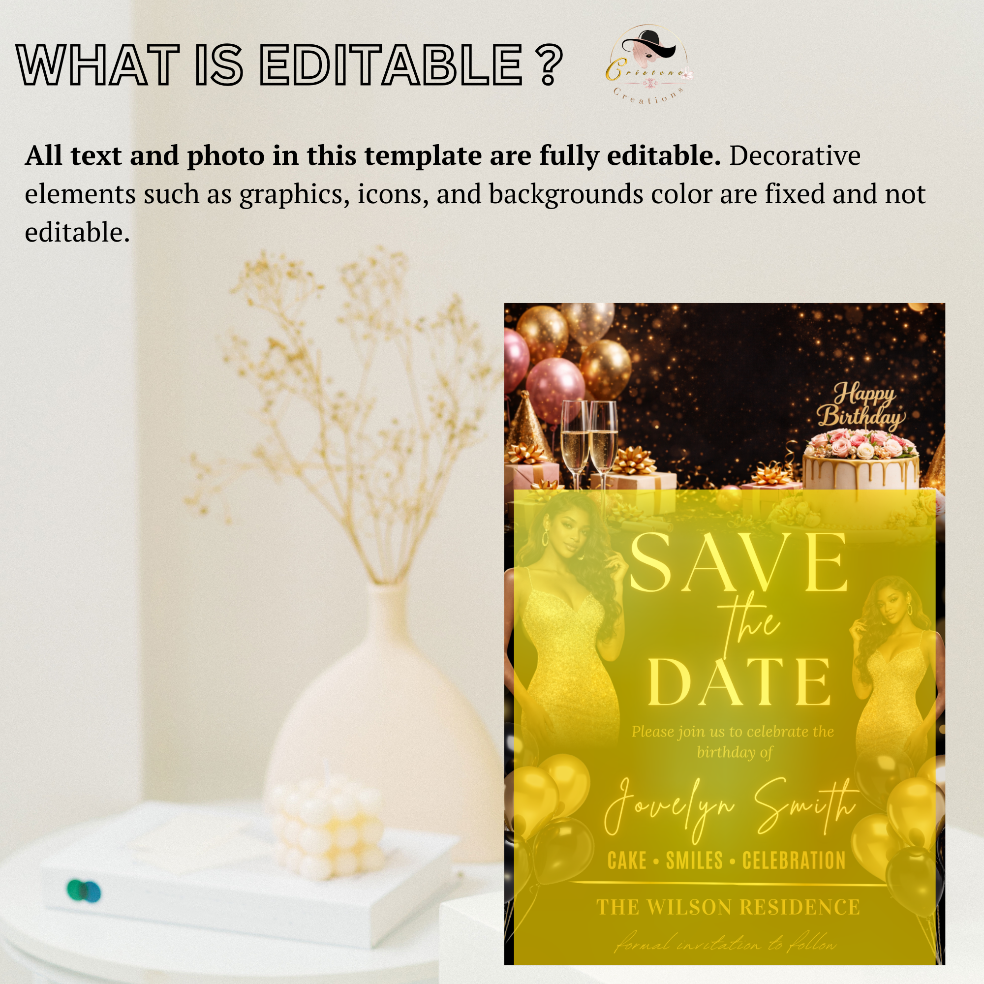 Black Gold Save the Date Invitation, Birthday Party Save Date with Photo, Elegant Dinner Event Invite, Printable Canva Digital Template