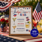 4th of July Drink Menu Sign, Patriotic Signature Drinks Bar Menu, Red White Blue Independence Day Cocktails Sign, Printable Canva Template