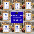 Blue Coquette Graduation Table Signs Bundle, Senior Grad Favor sign, College Fund Sign, Food Sign, Graduates Party Decor Printable Template