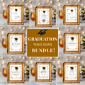 White Gold Coquette Graduation Table Signs Bundle, Senior Grad Favor sign, College Fund Sign, Woman Graduates Party Decor Printable Template