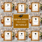 White Gold Coquette Graduation Table Signs Bundle, Senior Grad Favor sign, College Fund Sign, Woman Graduates Party Decor Printable Template