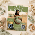Safari Baby Shower Invitation with Photo, Jungle Zoo Baby Girl Boy Shower Invite, Green Brown Printable Editable Digital Canva Template