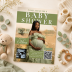 Safari Baby Shower Invitation with Photo, Jungle Zoo Baby Girl Boy Shower Invite, Green Brown Printable Editable Digital Canva Template