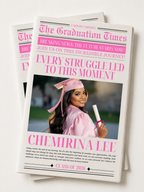 Pink Newspaper Graduation Template with Photo, Class of 2026 Grad Announcement for her, Senior Grad Invite, Editable Printable Invitation
