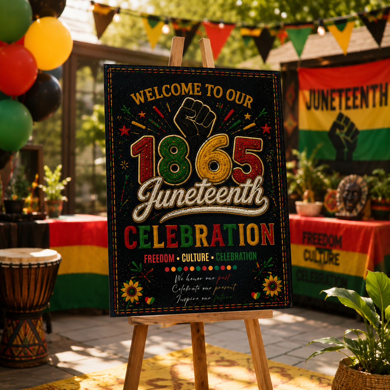 Juneteenth Welcome Party Sign, June 19th Emancipation Day Black Freedom Celebration Sign, 1865 Poster Board Sign, Printable Canva Template