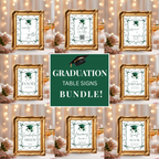 Green Coquette Graduation Table Signs Bundle, Senior Grad Favor sign, College Fund Sign, Food Sign, Graduates Party Decor Printable Template