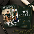 Green Graduation Invitation with Photo for Him, Class of 2026 High School College Grad Party Invite, Senior Grad Invite, Printable Template