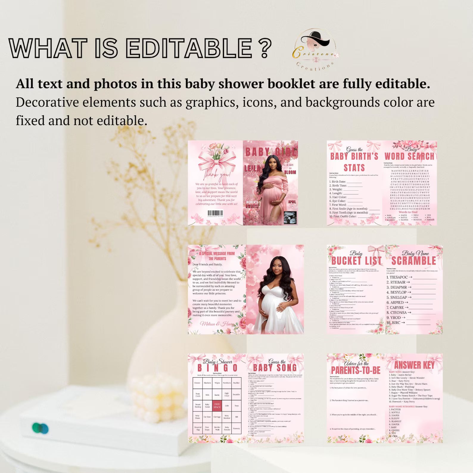 Wildflower Baby Shower Activity Booklet, Baby In Bloom Games Bundle, Pink Coquette Bow Themed with photo, Printable Party Decor Template