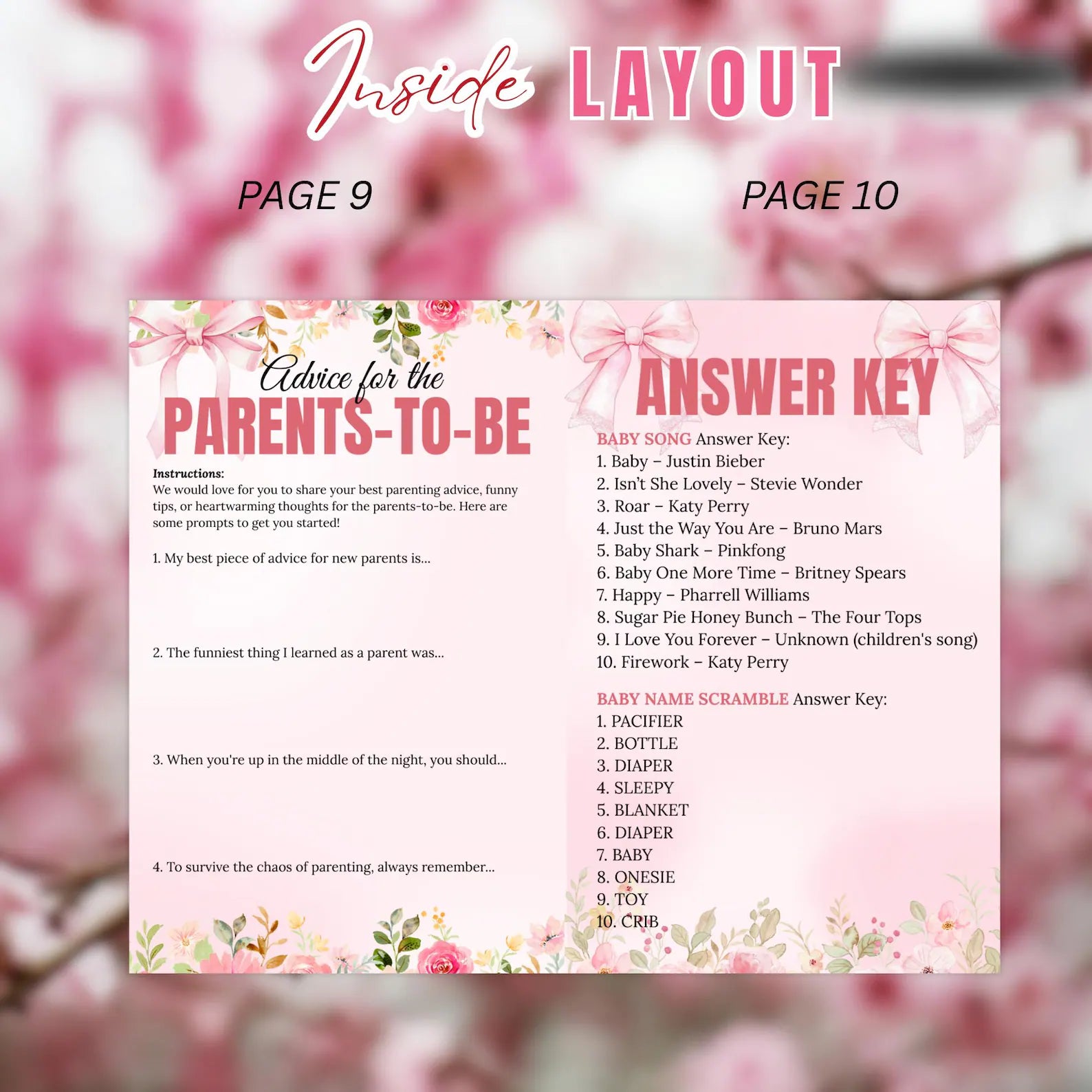 Wildflower Baby Shower Activity Booklet, Baby In Bloom Games Bundle, Pink Coquette Bow Themed with photo, Printable Party Decor Template