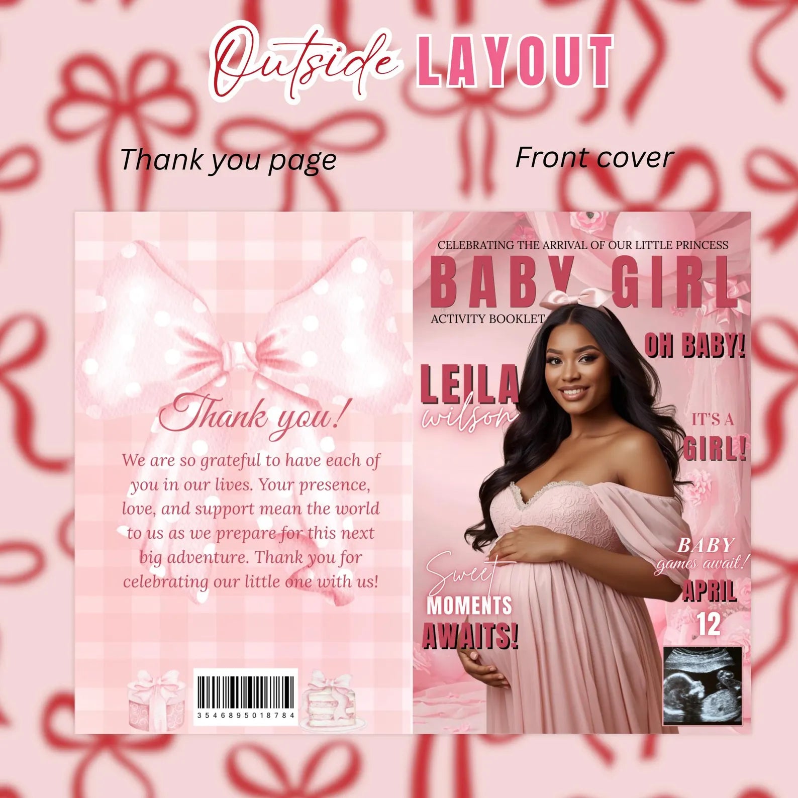 Coquette Baby Shower Activity Booklet, Pink Bow Games Bundle, Its a Girl Booklet with photo, Oh Baby Games Printable Party Decor Template
